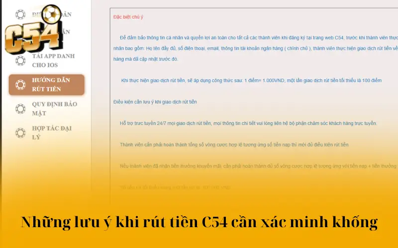 Những lưu ý khi rút tiền C54 cần xác minh khống